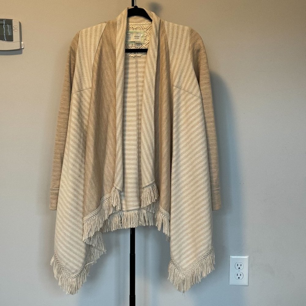 Anthropologie Tan/Beige Fringe Blanket Cardigan -‎ Size XS